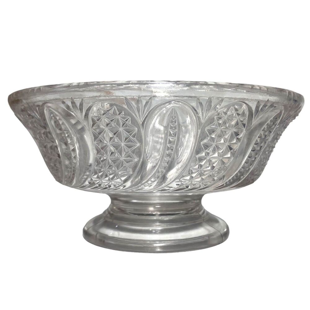EAPG Antique McKee Brothers Doric Glass Comport Footed Bowl Feather 3 x 6" 1896